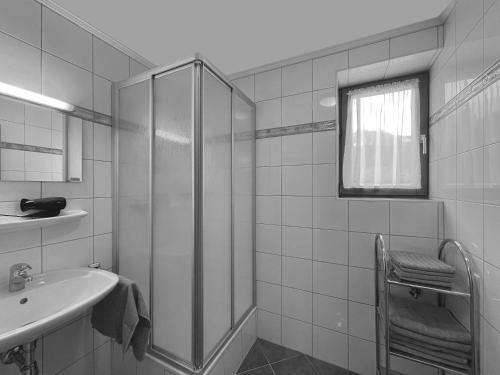 bagno con doccia e lavandino di Vesterberg Apartments in Top Lage! Bike Garage Inklusive! a Schladming