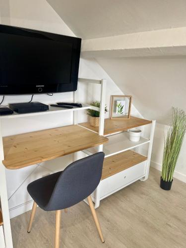  Il comprend un salon doté d'une télévision et d'un bureau avec une chaise. dans l'établissement Le Cocon Urbain, à Rennes