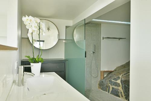 a bathroom with a sink and a shower at The Red Cloud 3 in Saint Barthelemy