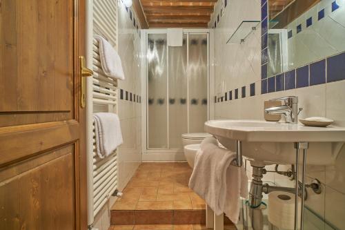 La salle de bains est pourvue d'un lavabo et de toilettes. dans l'établissement Podere Gli Olmi, à Cecina