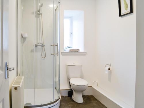 a bathroom with a toilet and a glass shower at Kirroughtree Steading 2 - Uk42904 in Newton Stewart