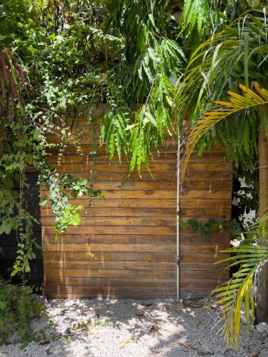 a wooden fence in a yard with trees at Salt Nosara in Nosara
