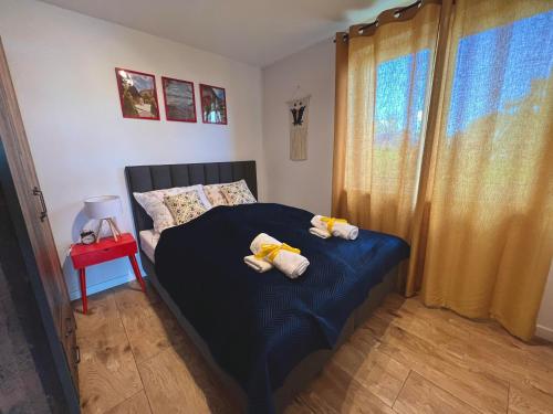 Katil atau katil-katil dalam bilik di Skoczybruzda Apartamenty