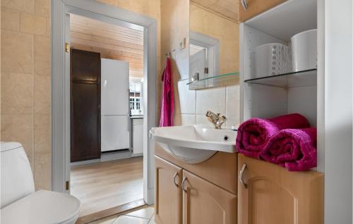 uma casa de banho com um lavatório e um WC em Gorgeous Apartment In Hvide Sande With Kitchen em Hvide Sande