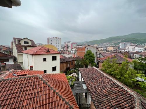 una vista di una città con tetti ed edifici di Vila Nikolla a Pogradec