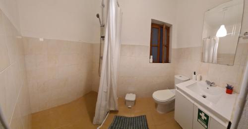 a white bathroom with a sink and a toilet at Casa Castanheiro in Tolosa