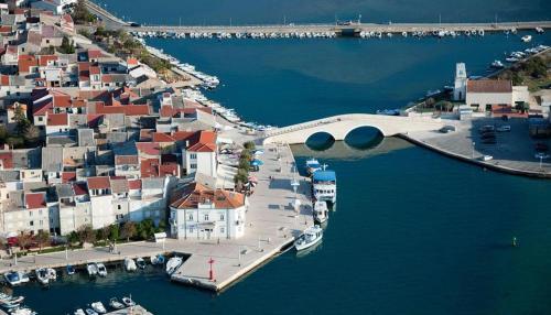 an aerial view of a small island in the water at Villa Gabriel in Pag