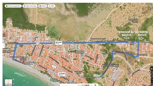 a map of a city with a blue line at Pousada Alto do Cruzeiro in Maragogi