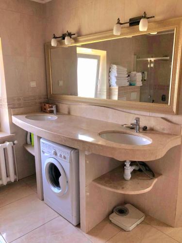 a bathroom with a sink and a washing machine at Dream House in Bălţi