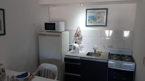 een kleine keuken met een koelkast en een magnetron bij EXCELENTE UBICACIÓN in Concordia
