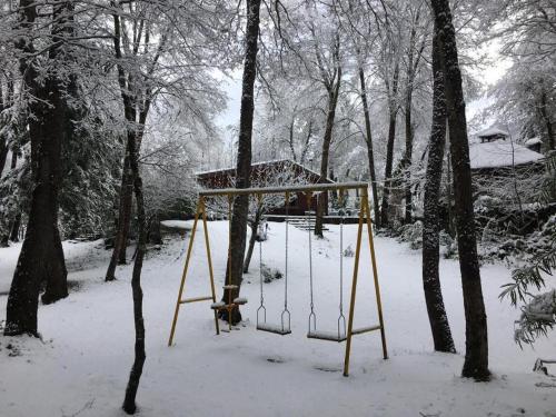 a swing set in the snow in a forest at Deume alpina in Chillán
