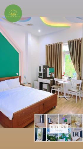 a bedroom with a bed and a table and a desk at Mai An Homestay in Thôn Trường Giang