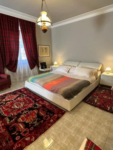 een slaapkamer met een groot bed en een rood tapijt bij Casa Sbrillo Siena in Torchiagina
