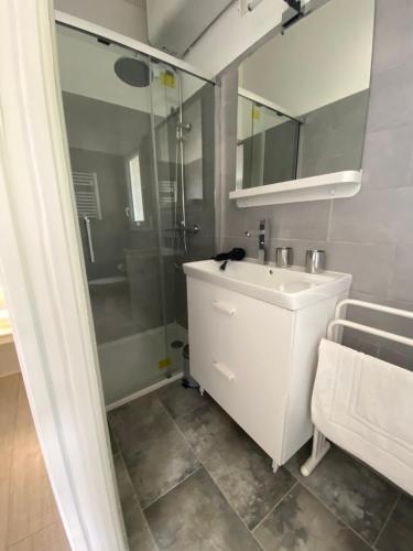a bathroom with a white sink and a shower at Casina Calenzana in Calenzana