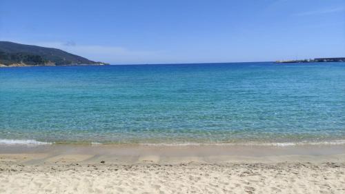 a beach with the ocean and the shoreline at Hotel La Barcarola in Marina di Campo