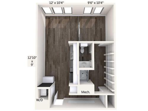 uma planta do piso de um pequeno apartamento com um quarto em Somerville 1br w wd gym roof nr Assembly T BOS-555A em Somerville