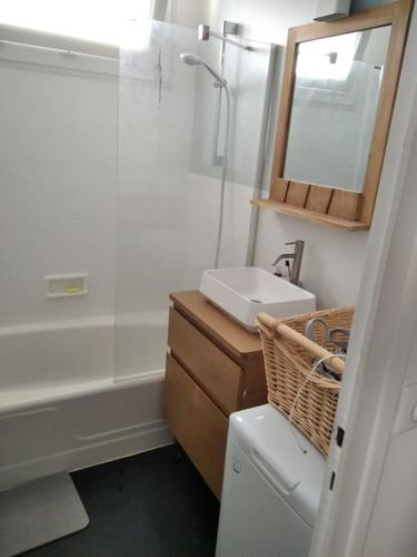 une salle de bain avec un lavabo, une douche et des toilettes dans l'établissement La Petite Amélie, à Aix-les-Bains