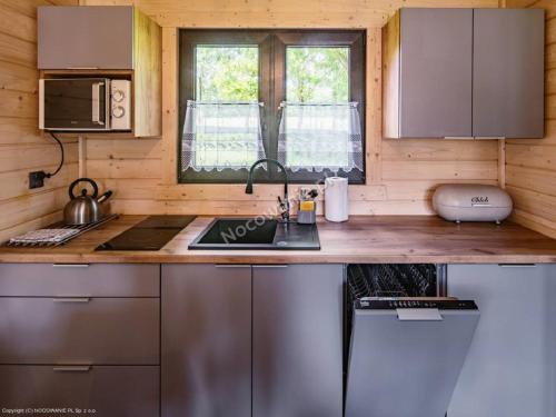 eine Küche mit einer Spüle und einer Arbeitsplatte in der Unterkunft Osada Widok na Góry in Polanica-Zdrój