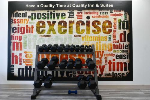 a display of a gym with weights in front of a wall at Quality Inn & Suites Brooks Louisville South in Brooks