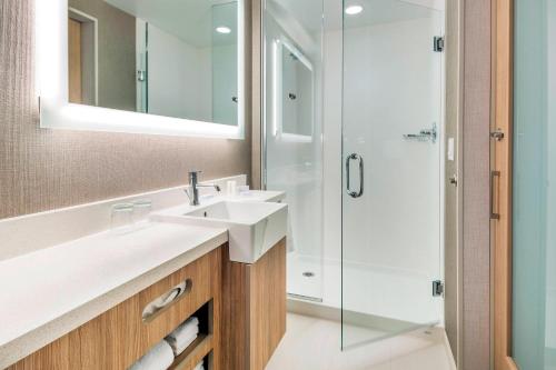 a bathroom with a sink and a shower at SpringHill Suites by Marriott Jackson Hole in Jackson