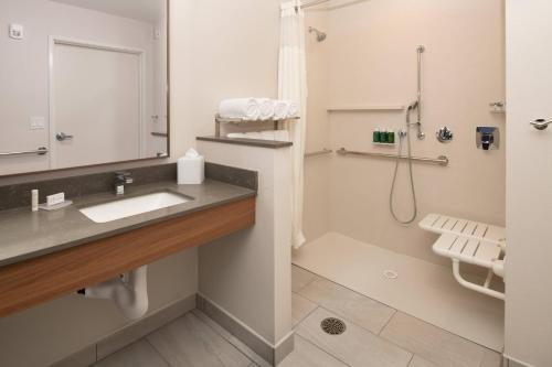 uma casa de banho com um lavatório e um chuveiro em Fairfield Inn & Suites by Marriott Wenatchee em Wenatchee