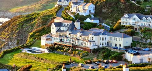 an aerial view of a house on a cliff at Watersmeet Hotel in Woolacombe
