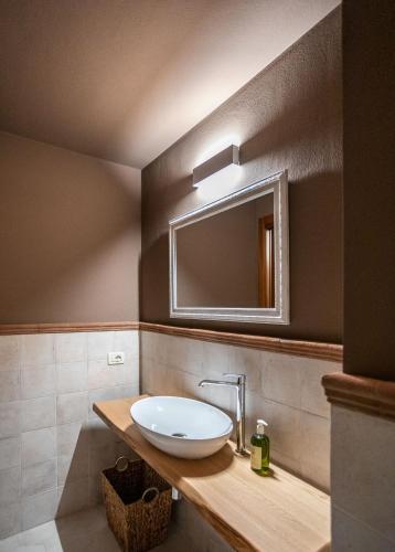 a bathroom with a sink and a mirror at Fattoria Fibbiano in Terricciola