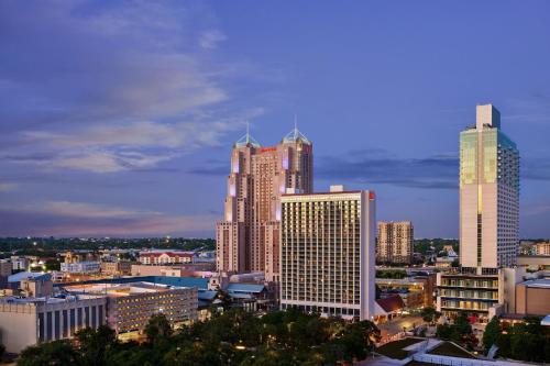 a view of a city with tall buildings at San Antonio Marriott Rivercenter on the River Walk in San Antonio