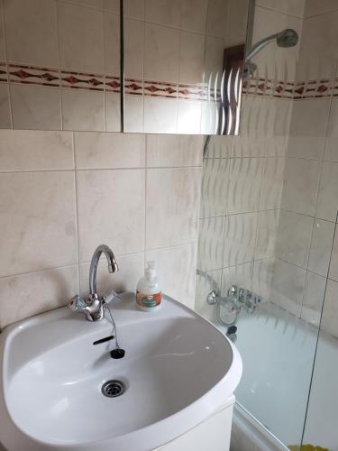 a bathroom with a sink and a shower and a tub at Chalet 176 in Durbuy