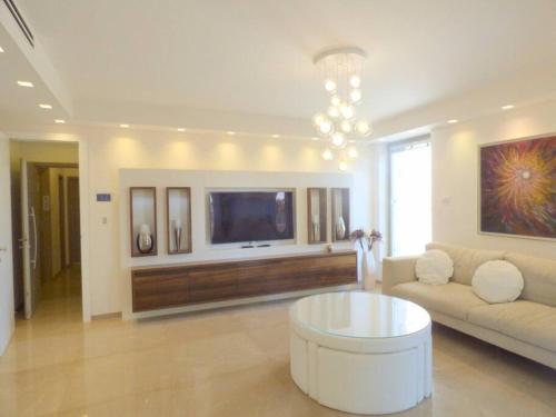 - un salon avec un canapé et une télévision dans l'établissement Luxury Stay next to Inbal Hotel, à Jérusalem
