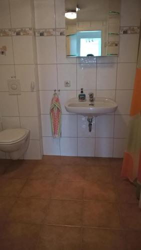 ein Bad mit einem Waschbecken und einem WC in der Unterkunft Wohnung Nähe Uni Ilmenau und Autobahn A71 in Ilmenau