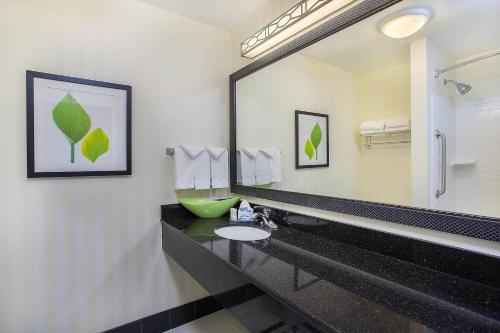 a bathroom with a sink and a large mirror at Fairfield Inn & Suites Louisville East in Louisville