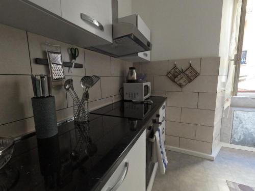 a kitchen with a counter top with a microwave at Casa Elsi in Lido di Ostia