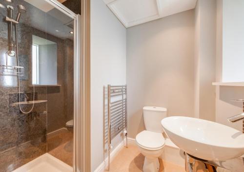a bathroom with a sink and a toilet and a shower at The Barns in Ellingham