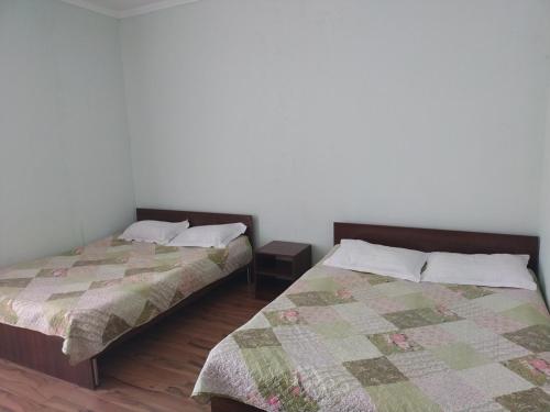two beds sitting next to each other in a room at Пансионат Сабрина in Bosteri