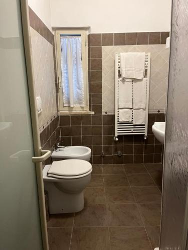 曼恰諾的住宿－Il Miravalle Ristorante & Camere，一间带卫生间和水槽的浴室
