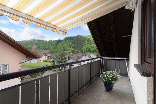 a balcony with a potted plant and a view at Gieringer in Oberharmersbach