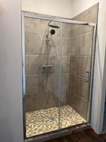 a shower with a glass door in a bathroom at SCI Domaine Saint Martin le grand in Béziers