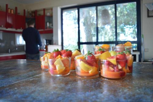 トゥルノン・シュル・ローヌにあるCasa mARTa : Suites, terrasses et vue panoramiqueのカウンターの果物を入れた一杯