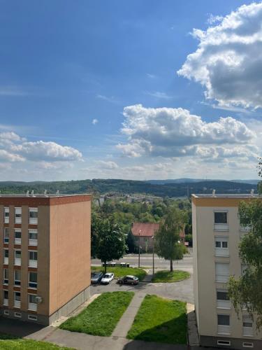 a view from the balcony of a building at Horizont-Szilvás Apartman in Komló