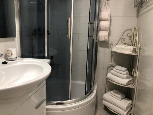 een badkamer met een douche en een wastafel bij MT70 in Lovran