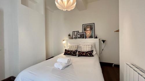 1 dormitorio con 1 cama blanca y 2 almohadas en L'écrin de Saint-Cyr, en Nevers