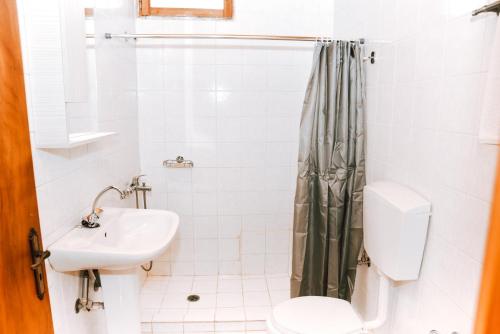a bathroom with a toilet and a sink at Barreira Beachfront Room 1 in Verga Kalamata