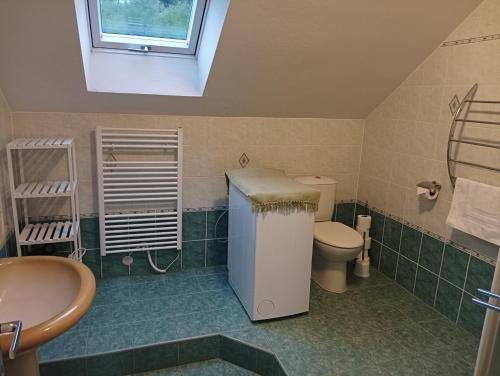 a bathroom with a sink and a toilet and a window at Ubytování Iris in Dolany