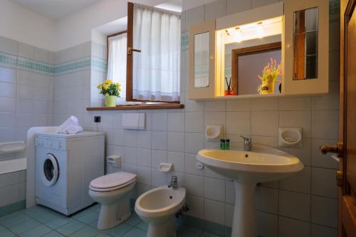 W łazience znajduje się toaleta, umywalka i pralka. w obiekcie Villa Palma w mieście Colico