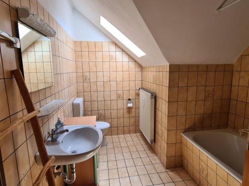 a bathroom with a sink and a bath tub at Villa in Adelsheim in Adelsheim