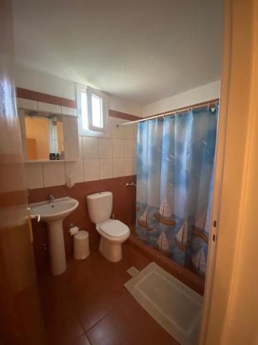 W łazience znajduje się toaleta, umywalka i prysznic. w obiekcie Dream Catcher 5 w mieście Agia Theodoti