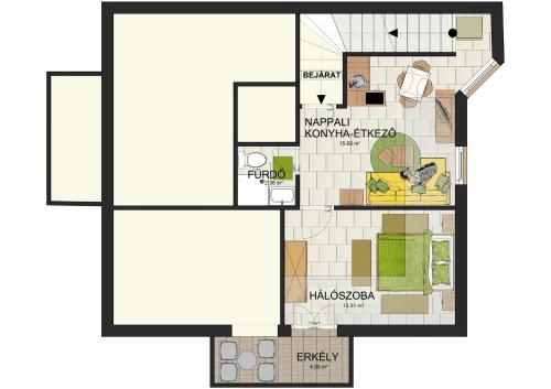 a floor plan of a house at Nefelejcs Apartmanház in Gyenesdiás