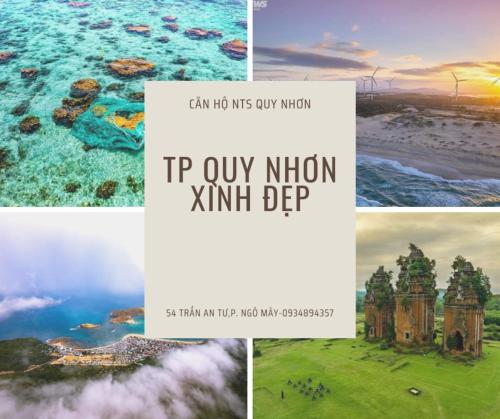 eine Collage mit Fotos des Ozeans und eines Strandes in der Unterkunft NHÀ TUI Share Quy Nhơn Serviced Apartment in Quy Nhon