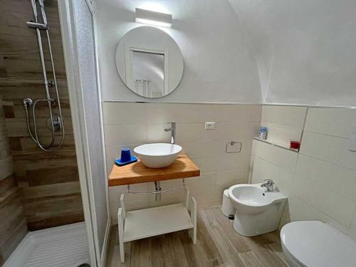 Isola del GiglioにあるAmmiraglio Giglio Castelloのバスルーム(洗面台、トイレ、鏡付)